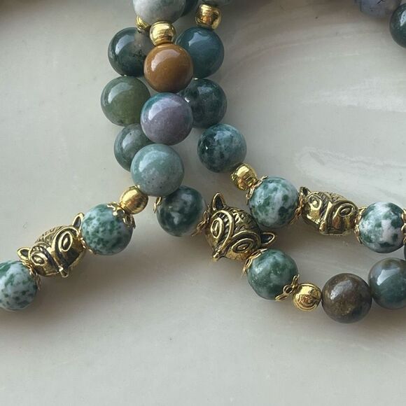 Tree agate dendritic India agate fox head face ONE stretch bracelet NEW reiki me - Picture 7 of 10